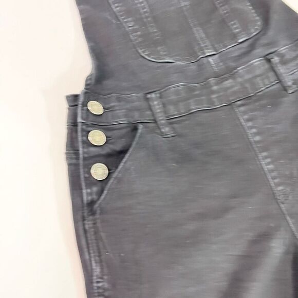 KanCan Overall Shorts Womens Medium Black Distressed Jean Stretch Denim - Picture 3 of 11